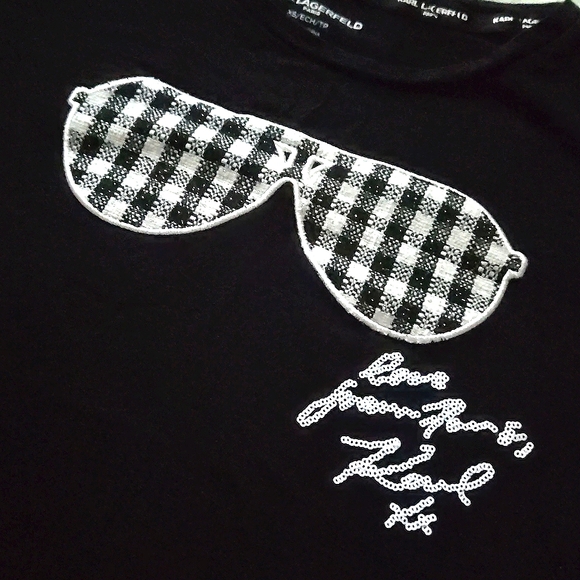 Karl Lagerfeld Black Buffalo Check Sunglasses T-Shirt - Picture 4 of 12